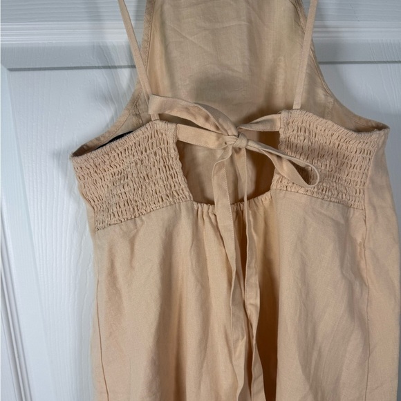 Zara Peach Cross Stitched Halter Boho Midi Dress Linen Blend Womens Size Small - Picture 5 of 7